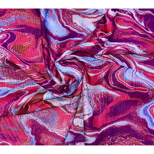 African Print, Chiffon Fabric - Purple, Dark Red, Pink "Wasi Whirl", ~2 Yards