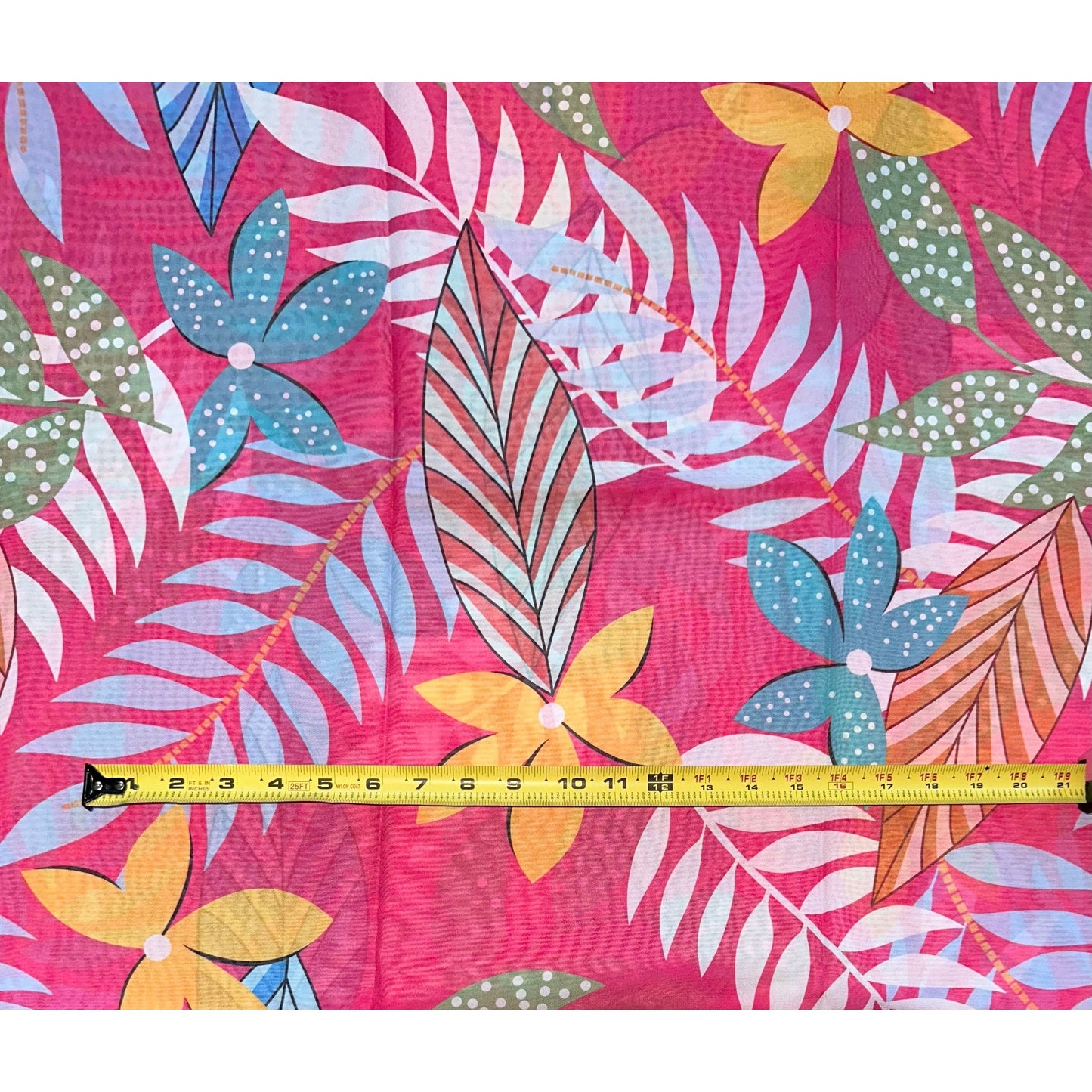 African Print, Chiffon Fabric - Pink, Orange, Green "Athilah’s Garden", ~2 Yards