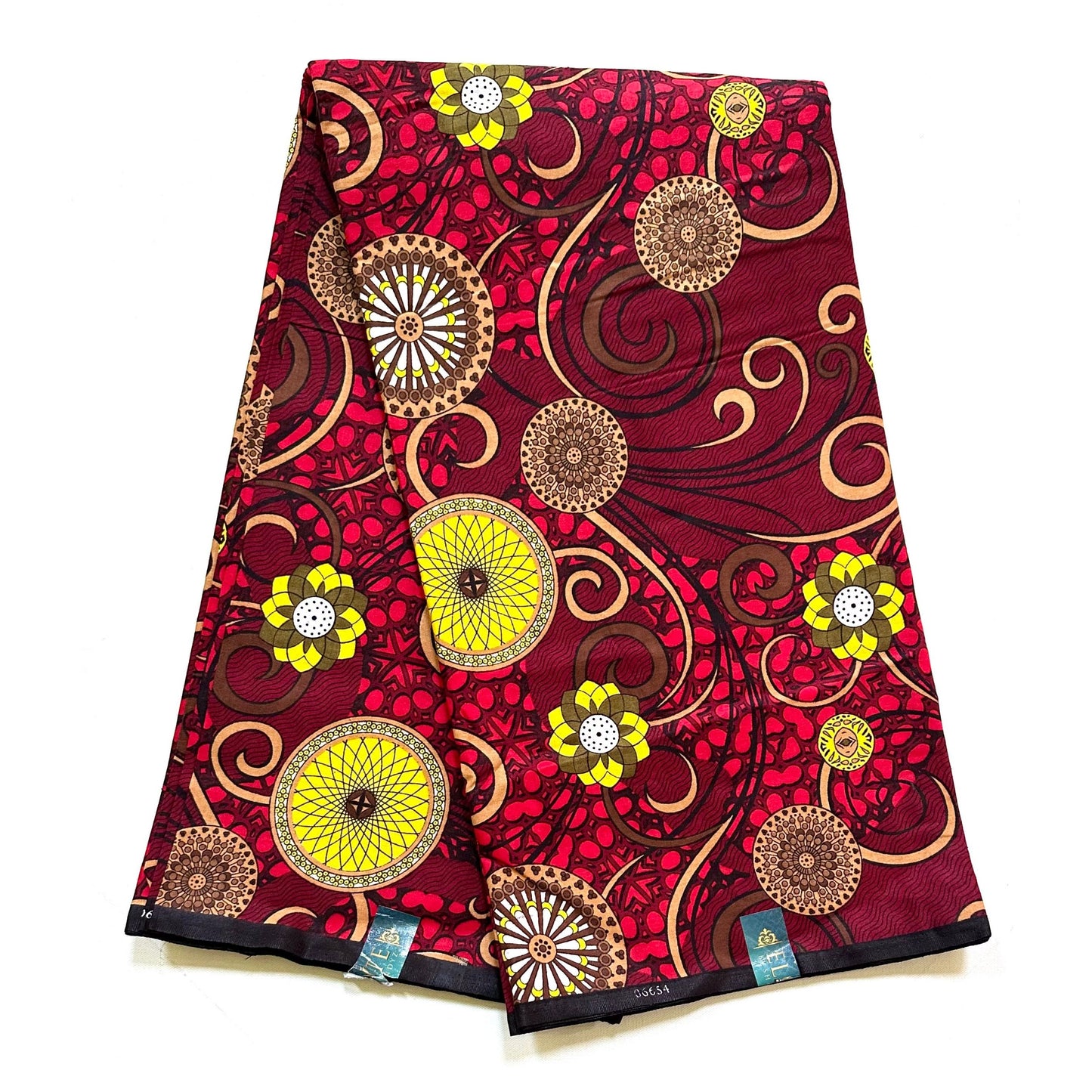 African Print Fabric/ Ankara - Red, Yellow, Brown, Black 'Malika' Design, YARD or WHOLESALE