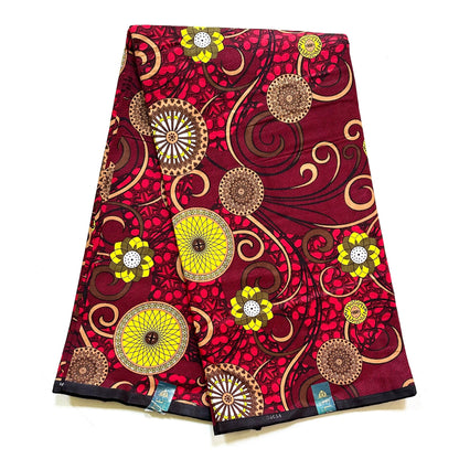 African Print Fabric/ Ankara - Red, Yellow, Brown, Black 'Malika' Design, YARD or WHOLESALE