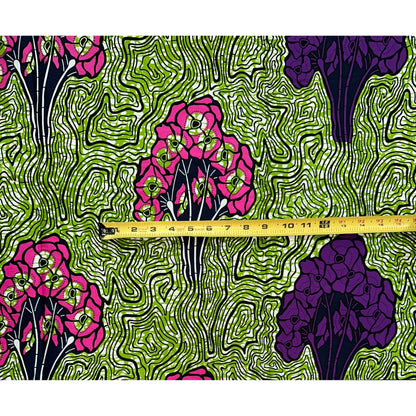 African Print Fabric/ Ankara - Green, Purple, Pink, Navy 'Nailah,' YARD or WHOLESALE