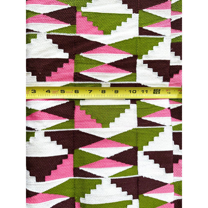 African Fabric/ Woven Kente - Pink, Green, Brown “Akosua”, 4 Yards