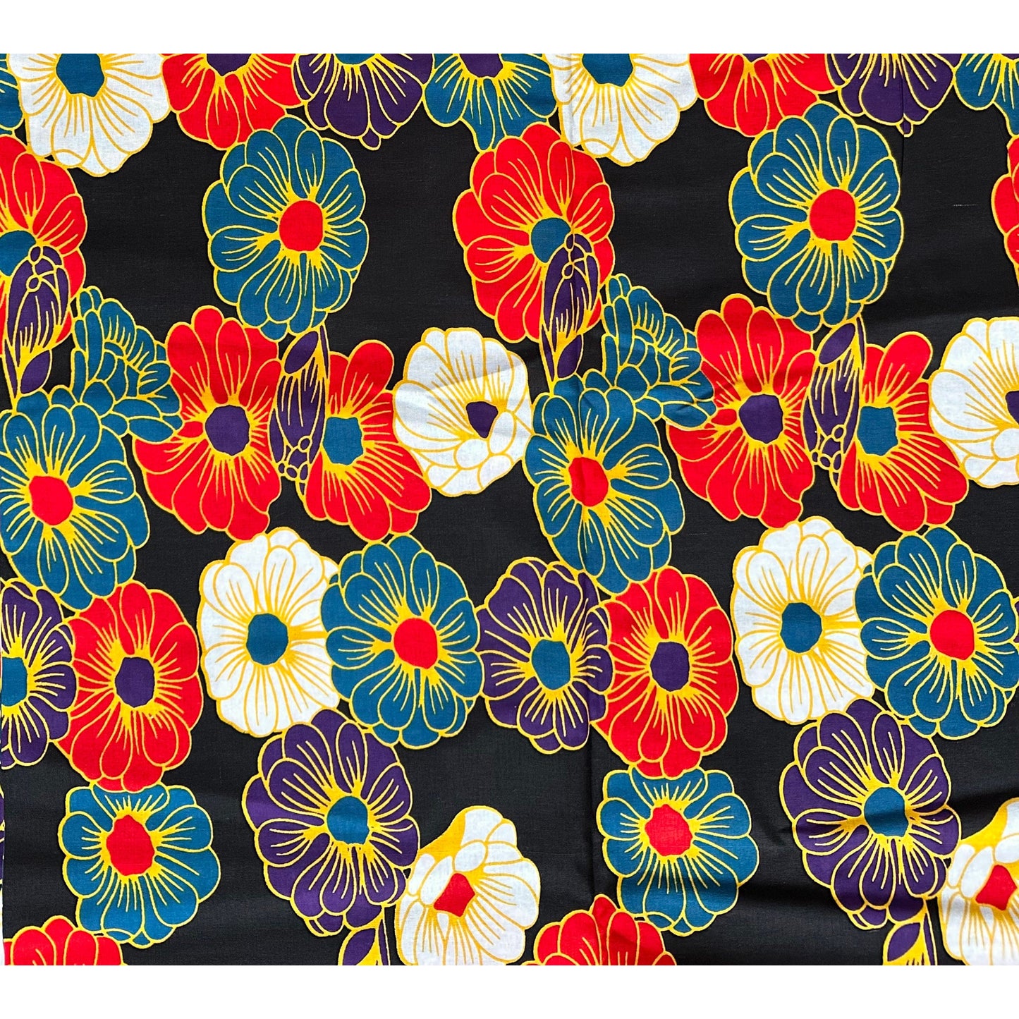 African Print Fabric/Ankara - Black, Red, Purple, Blue, Yellow, White 'Floral Maximilian', YARD or WHOLESALE