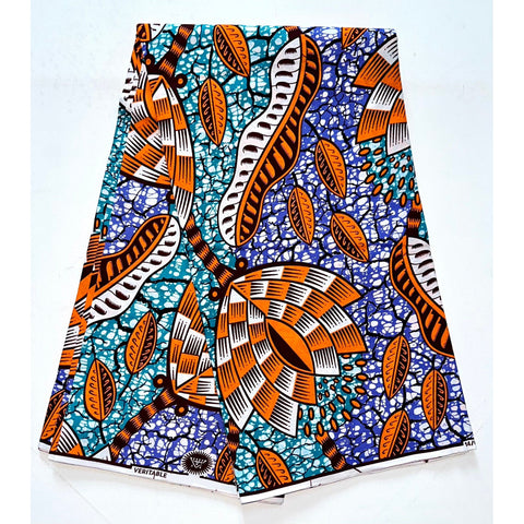 African Print Fabric/ Ankara -Orange, Purple, Teal, Brown 'Peas in a Pod', Per YARD or WHOLESALE