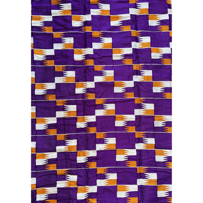 African Fabric/ Woven Kente - Purple, Orange, White, Metallic Gold “Akyiwade”, 4 Yards