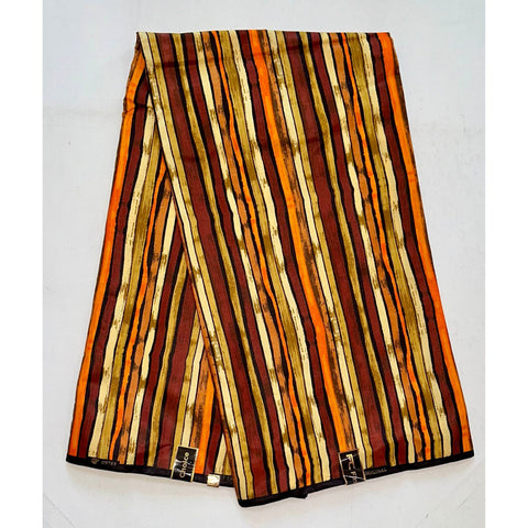 African Print Fabric/ Ankara - Brown, Orange, Beige 'Strokes of Genius' Design, YARD or WHOLESALE