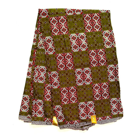 African Print Fabric/ Ankara - Brown, Olive Green, Cream 'Joyo' Design, YARD or WHOLESALE