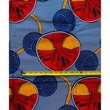 African Print Fabric/ Ankara - Red, Blue, Orange 'Zami Round' Design, YARD or WHOLESALE