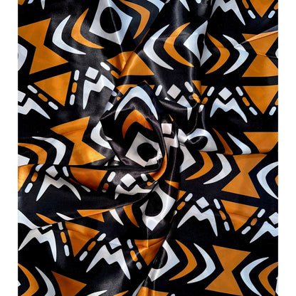 African Print, Satin Fabric - Black, Brown, White "Yaro", Per Yard or Wholesale