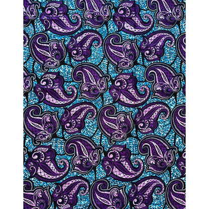 African Print Fabric - Purple, Blue, Black ‘Ouidah Rose', Yard or Wholesale