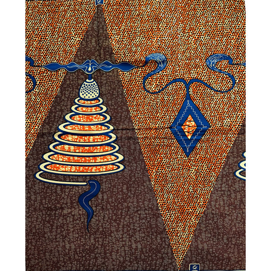 African Print Fabric/ Ankara - Orange, Brown, Blue "Genie In A Bottle", YARD or WHOLESALE