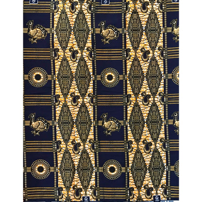 African Print Fabric/ Ankara - Blue, Marigold 'Guinea Fowl' FLAWED Design, YARD or WHOLESALE