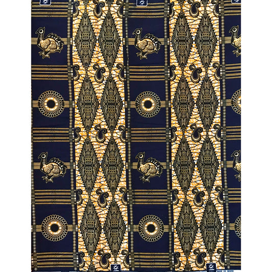 African Print Fabric/ Ankara - Blue, Marigold 'Guinea Fowl' FLAWED Design, YARD or WHOLESALE