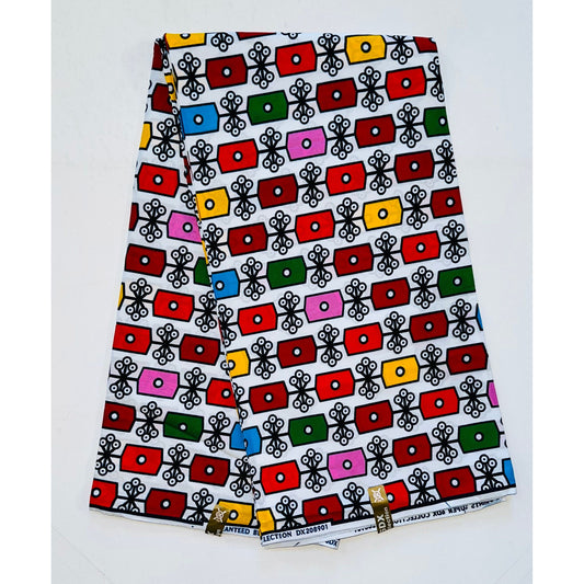 African Print Fabric/ Ankara - Red, Pink, Yellow, Green, Blue 'Kimkim Coola’, Yard or Wholesale