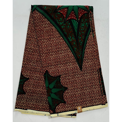 African Print Fabric/ Ankara - Brown, Green 'Tamba' Design, YARD or WHOLESALE