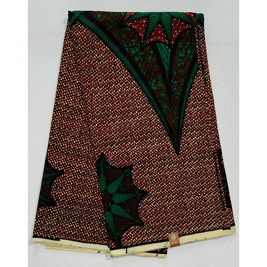 African Print Fabric/ Ankara - Brown, Green 'Tamba' Design, YARD or WHOLESALE