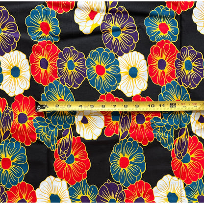African Print Fabric/Ankara - Black, Red, Purple, Blue, Yellow, White 'Floral Maximilian', YARD or WHOLESALE