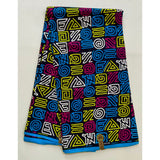African Print Fabric/ Ankara - Navy, Blue, Magenta, Yellow 'Message from Foumban', YARD or WHOLESALE