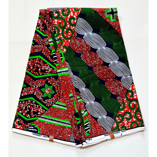 African Print Fabric/ Ankara - Green, Orange, Navy “Jidi Rock” YARD or WHOLESALE