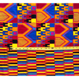 African Print Fabric/ Ankara - Blue, Orange, Red 'Shakirat' Kente, YARD or WHOLESALE