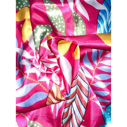 African Print, Satin Fabric - Pink, Orange, Green "Athilah’s Garden", Per Yard or Wholesale
