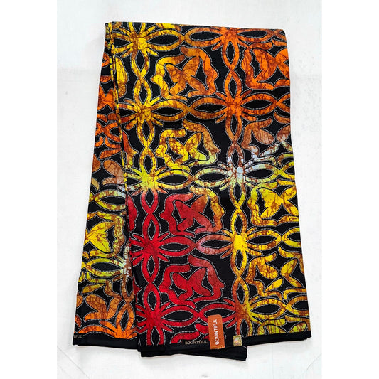 African Print Fabric/ Ankara - Red, Orange, Yellow "Adesuwa Cross", YARD or WHOLESALE