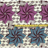 African Print Fabric/Ankara - Cream, Blue, Purple, Brown "Harune" Design