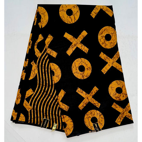 African Print Fabric/ Ankara - Black, Brown 'XOXO' Pattern