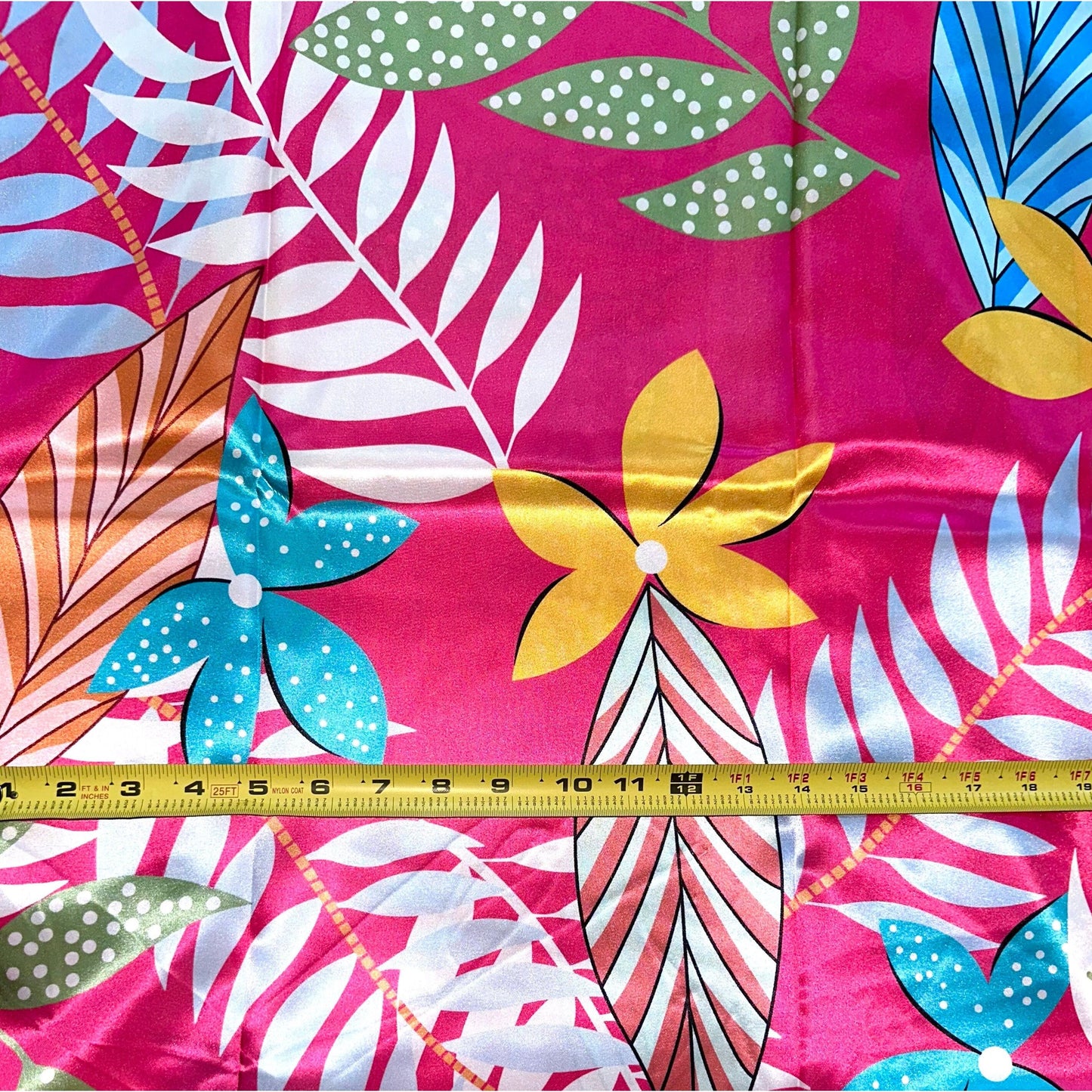 African Print, Satin Fabric - Pink, Orange, Green "Athilah’s Garden", Per Yard or Wholesale