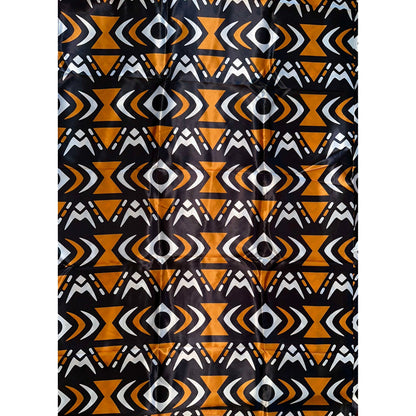 African Print, Satin Fabric - Black, Brown, White "Yaro", Per Yard or Wholesale