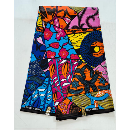African Fabric/ Ankara - Fuchsia, Orange, Blue, Yellow, Pink 'Kahina' Design, YARD or WHOLESALE