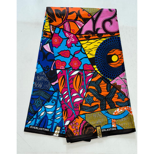 African Fabric/ Ankara - Fuchsia, Orange, Blue, Yellow, Pink 'Kahina' Design, YARD or WHOLESALE