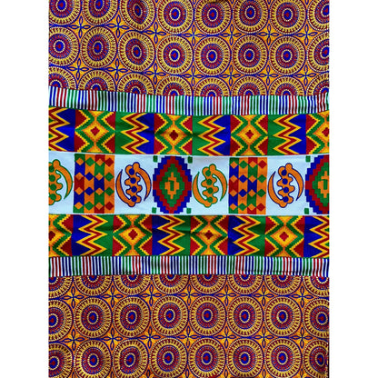 African Fabric/ Woven Kente - Orange, Red, Blue, Green, Metallic Gold “Aboagye”, 6 Yards