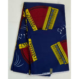 African Print Fabric/ Ankara - Blue, Red, Yellow 'Face the Music,’ YARD or WHOLESALE