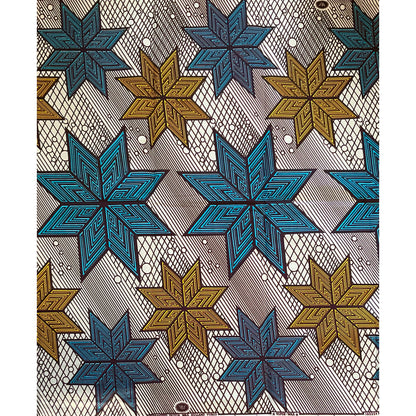 African Print Fabric/ Ankara - Cream, Blue, Yellow 'Aim for the Stars' YARD or WHOLESALE