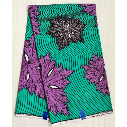 African Print Fabric/ Ankara - Turquoise, Purple, Brown "Fall Foliage", YARD or WHOLESALE