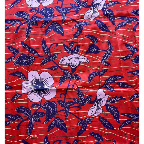 African Print, Satin Fabric - Red, Purple "Summer Garden", Per Yard or Wholesale