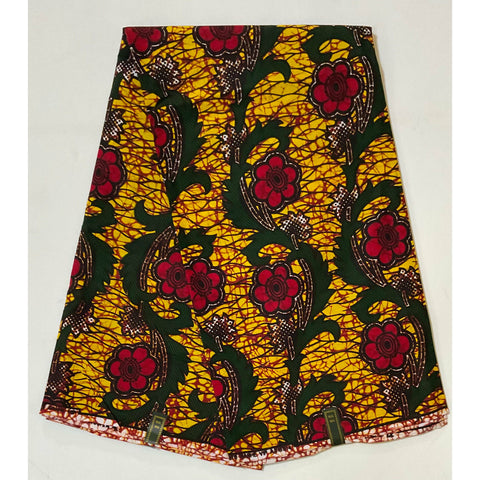 African Print Fabric/ Ankara - Yellow, Red, Green 'Hawa' YARD or WHOLESALE