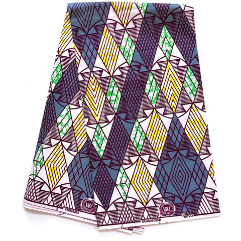 African Print Fabric/ Ankara - Cream, Grey, Green 'Intention' YARD or WHOLESALE