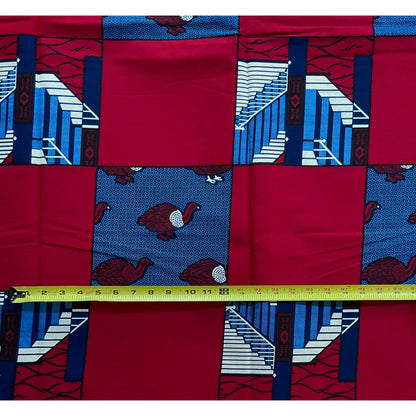 African Print Fabric/ Ankara - Red, Blue, Cream 'Gwengwe', YARD or WHOLESALE