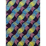 African Print Fabric/ Ankara - Wine, Blue, Yellow “Ladan Rhythm”, YARD or WHOLESALE