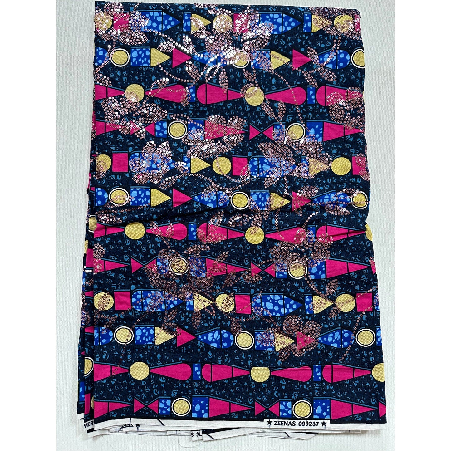 African Print Fabric/Sequined - Ankara: Blue, Pink, Beige ‘Queen Khentkaus', Yard or Wholesale