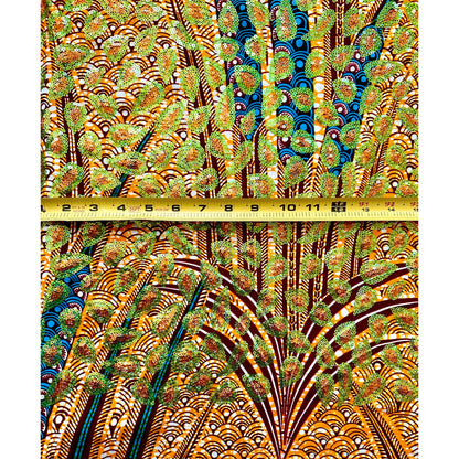 African Print Fabric/Sequined - Ankara: Brown, Blue, Green ‘Queen Gicanda', Yard or Wholesale