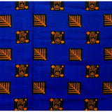 African Print Fabric/Ankara - Blue, Orange, Black 'African Tarot', YARD or WHOLESALE
