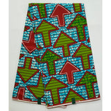 African Print Fabric/ Ankara - Blue, Brown, Green 'Only Up From Here', YARD or WHOLESALE