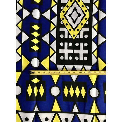 African Print Fabric/ Ankara - Blue, Yellow, Black, White 'Samakaka' Design, YARD or WHOLESALE