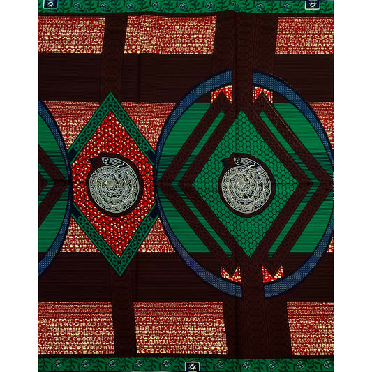 African Print Fabric/Ankara - Green, Brown "Benye Focal" Design, YARD or WHOLESALE