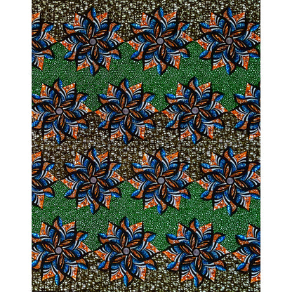 African Print Fabric/ Ankara - Green, Blue, Orange, Brown 'Jasiri Bandeau' Design, YARD or WHOLESALE