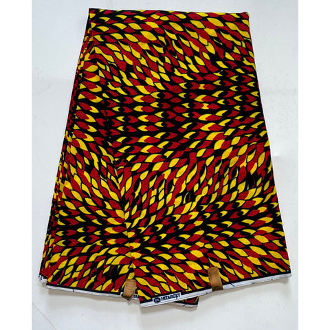 African Print Fabric/ Ankara - Red, Yellow, Black 'Dada Illusion' Design, YARD or WHOLESALE