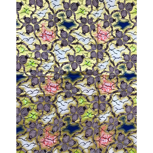 African Print Fabric/ Ankara - Blue, Pink, Green, Shimmering Gold 'Nuts of the Bush Mango' Design, YARD or WHOLESALE